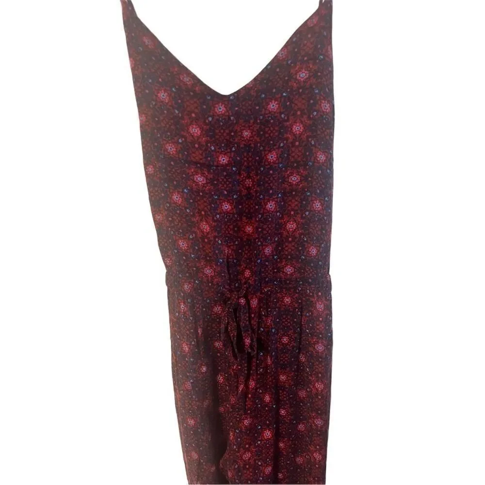 Free People Burgundy Floral Print Spaghetti-Strap Jumpsuit